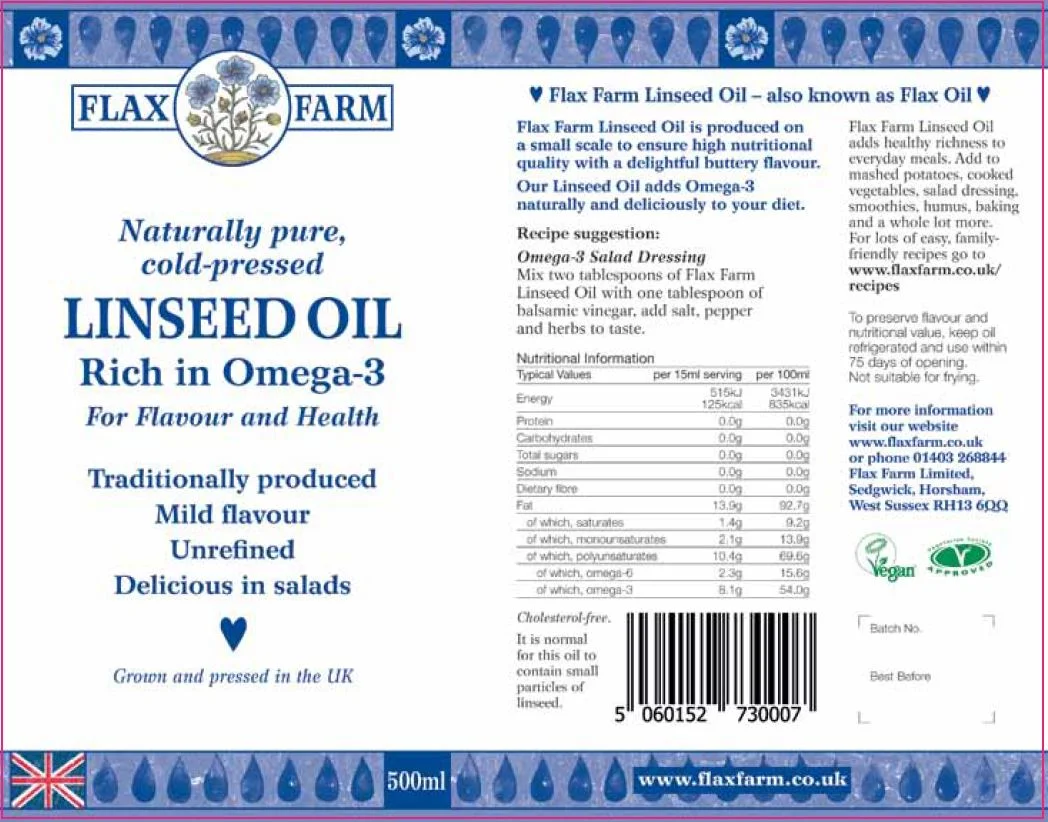 Nutritional information cold-pressed linseed flax oil