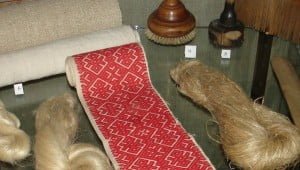 Traditional implements for linen production on display in Booth Pinezhsky Museum.