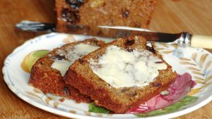Gluten-free flax and buckwheat maltloaf buttered.