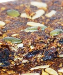 Linseed Fruitcake Flaxjacks. Vegan. dairy-free, gluten-free, sugar-free, saturated-fat free, egg-free, nut-free.