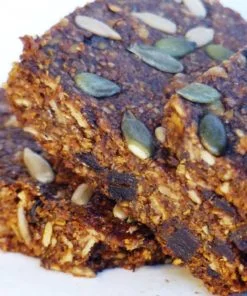 Linseed Fruitcake Flaxjacks. Vegan. dairy-free, gluten-free, sugar-free, saturated-fat free, egg-free, nut-free.