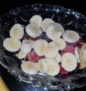 Bananas on gluten-free linseed trifle dessert