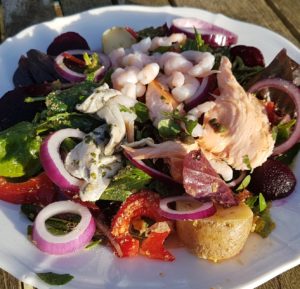 Fish salad suitable for diabetic diet, low carb, Omega-3OMS friendly d